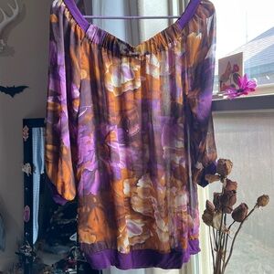Y2k vtg Kaelyn Max floral purple sheer top